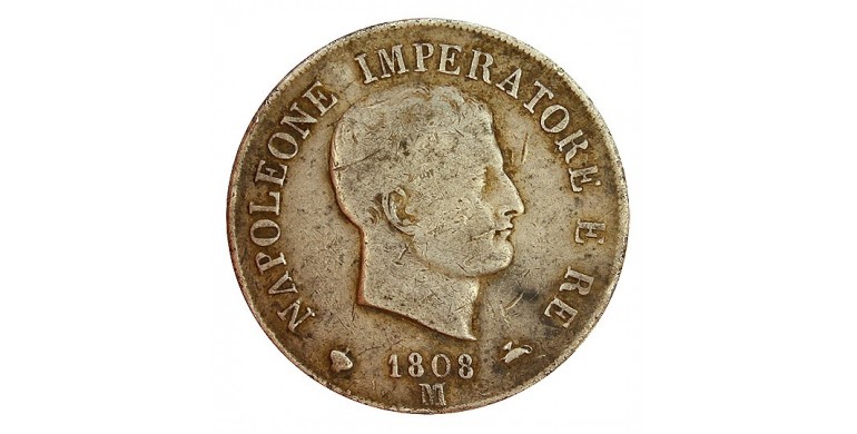 Monnaie, Royaume de Napoléon, 5 lire, Napoléon Ier, Argent, 1808, Milan (M), P11311