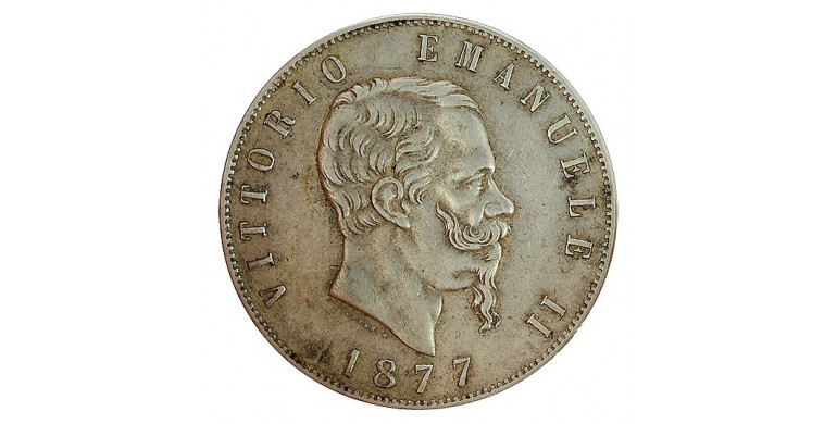 Monnaie, Italie , 5 lire, Victor Emmanuel II, Argent, 1877, Rome (R), P11341