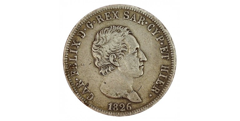 Monnaie, Sardaigne, 5 lire, Charles Félix, Argent, 1826, Gênes, P11366