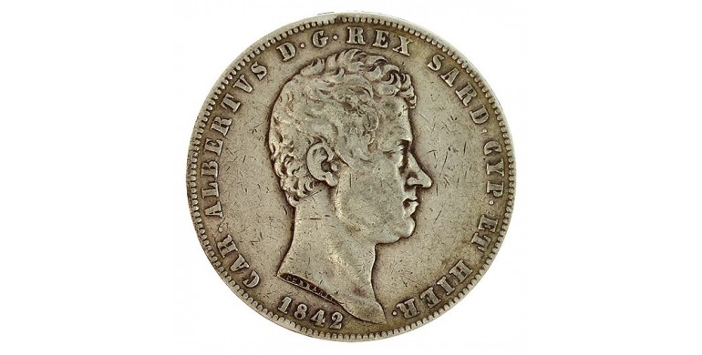 Monnaie, Sardaigne, 5 lire, Charles Albert, Argent, 1842, Gênes, P11369