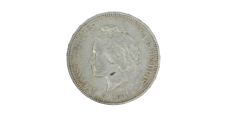 Monnaie, Espagne, 5 Pesetas, Alfonso XIII, 1894, Argent, Valence, P15345
