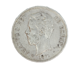 Monnaie, Espagne, 5 Pesetas, Amédée Ier, 1871, Argent, Madrid (M), P15452