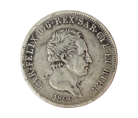 Monnaie, Italie - Royaume de Sardaigne, 5 Lire, Charles Felix, 1829, Argent, Gêne (P), P15452