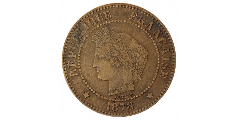 2 centimes Cérès, IIIème République, Bronze, 1878, Bordeaux (K), P10381