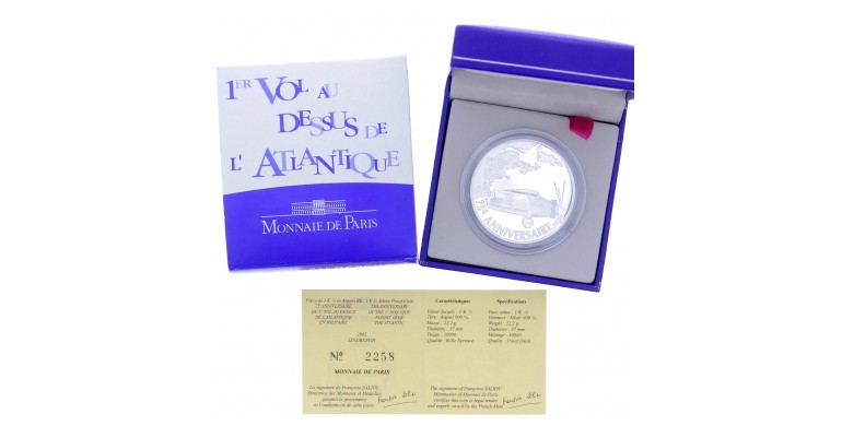 Monnaie de Paris, 1 Euro 1/2 BE 75ème anniversaire du Ier vol au dessus de l'Atlantique, Argent, 2002, Pessac, P15707