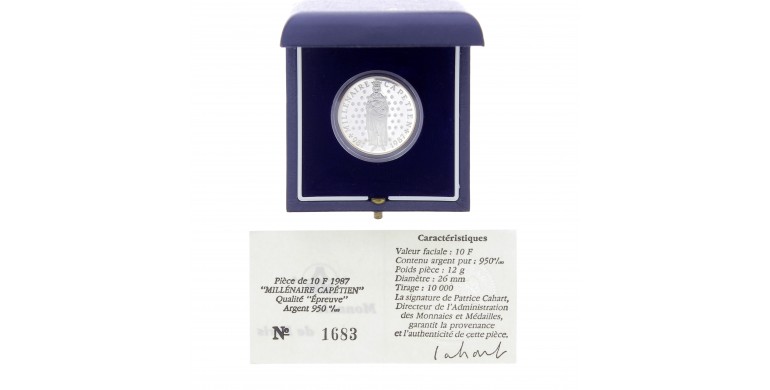 Monnaie de Paris, 10 Francs BE Millénaire Capétien, Argent, 1987, Pessac, P15712