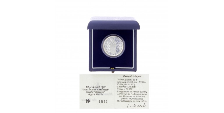 Monnaie de Paris, 10 Francs BE Millénaire Capétien, Argent, 1987, Pessac, P15714