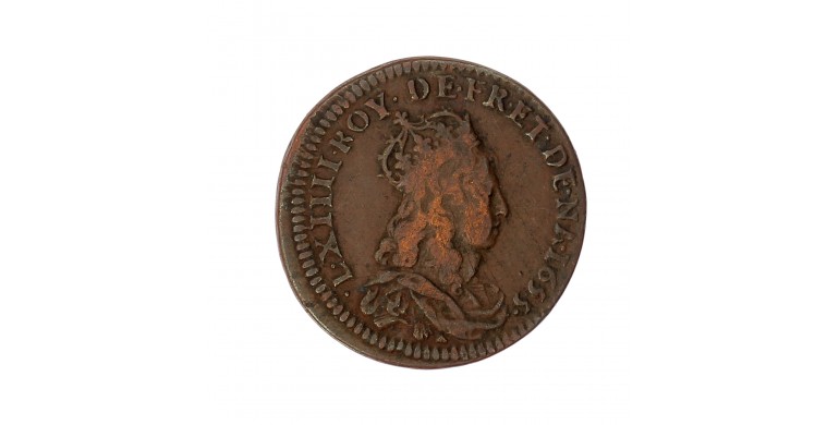 Monnaie, France, Double Tournois, Louis XIV, cuivre, 1655, Bordeaux, P15731