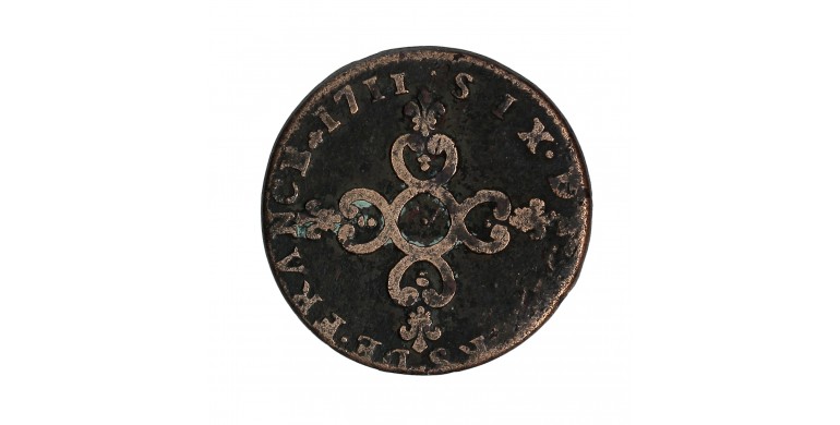 Monnaie, France, 6 Deniers dits "dardenne", Louis XIV, cuivre, 1711, La Rochelle, P15736