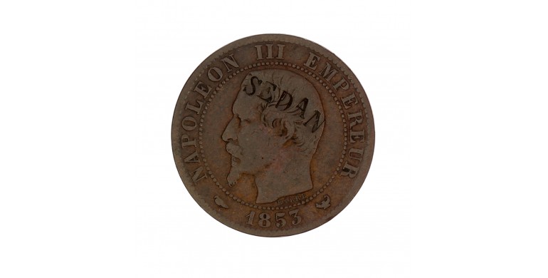 Monnaie, France, 5 centimes contremarque "Sedan", Napoléon III, Bronze, 1857, Lille (W), P14481