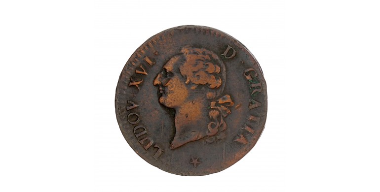 Monnaie, France, Sol à l'Ecu, Louis XVI, cuivre, 1791, Pais, P15751