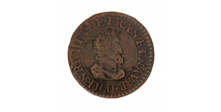 Monnaie, Double Tournois, Henri IV, cuivre, 1610, Lyon (D), P15753