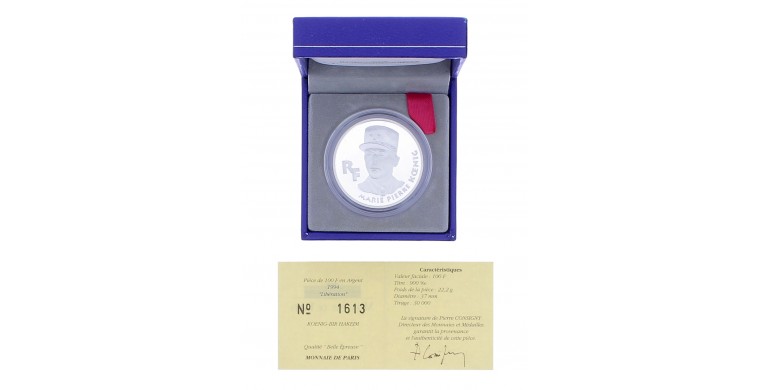 France, Monnaie de Paris, 100 Francs BE Libération - Koening Bir Hakeim, Argent, 1994, Pessac, P16077