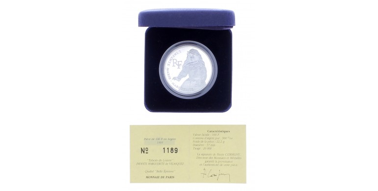 Monnaie de Paris, 100 francs "Trésor du Louvre", Infante Marguerite de Velasquez, Argent, 1993, P16085