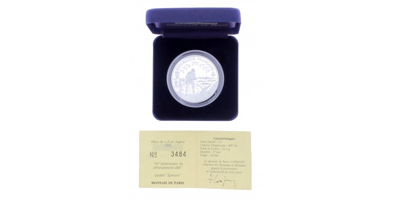 Monnaie de Paris, 1 Franc "50e Anniversaire du débarquement allié", Argent, 1993, Pessac, P16086