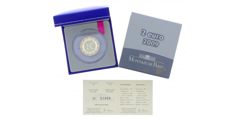 Monnaie de Paris, 2 euro, 10ème anniversaire de l'U.E.M., Cupro Zinc Nickel, 2009, Pessac, P16091