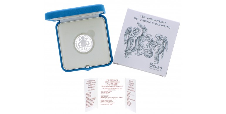 Monnaie, Vatican, 5 euro, 150ème anniversaire du cercle saint Pierre, Argent, 2019, P16102