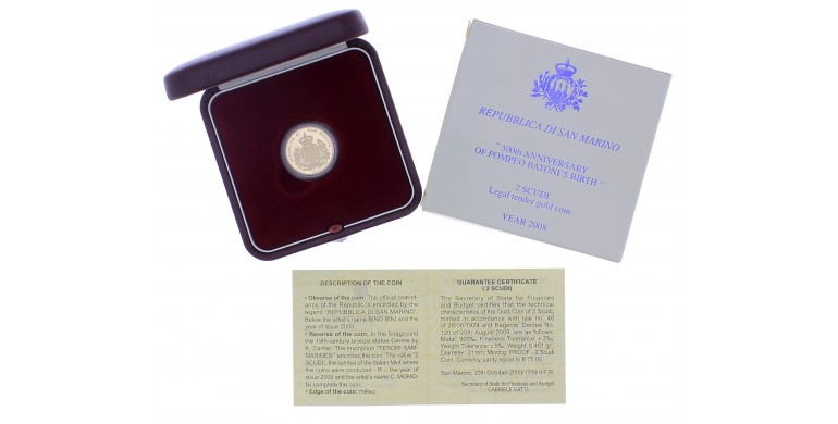 Monnaie, République de Saint Marin, 2 Scudi, 300ème anniversaire de la naissance de Pompeo Batoni, Or,  2008, P16126