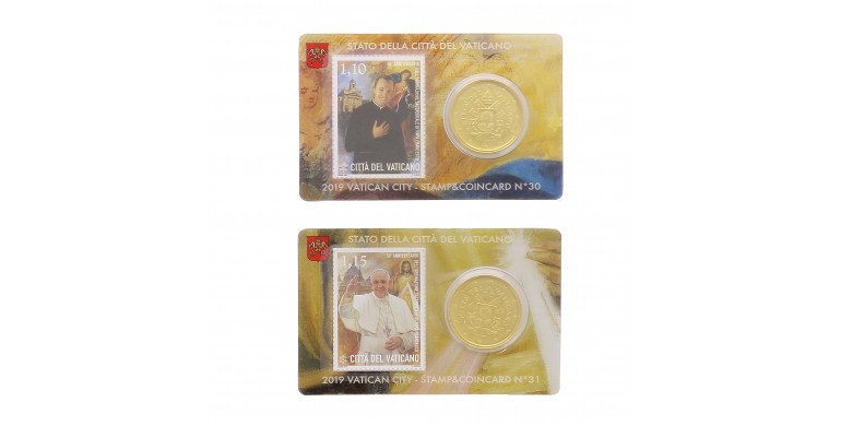 Vatican, Lot de "Stamp and Coin Cards" 50 centimes BU, 2019, P16225