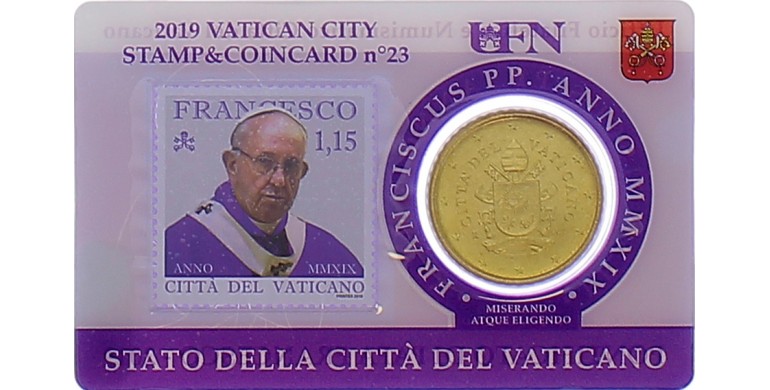 Monnaie, Vatican, 50 centimes Euro - carte N°23, or nordique, 2019, P16235