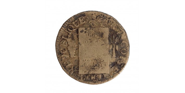 Monnaie, France, 2 sols à la Balance, Louis XVI, métal de cloche, 1793, Lille (W), P15783