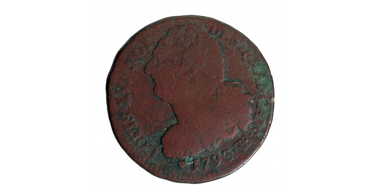 Monnaie, France, 2 Sols François, Louis XVI, métal de cloche, 1793, Strasbourg (BB), P15787