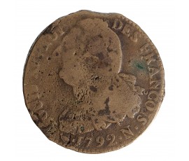 Monnaie, France, 2 sols dit "au faisceau", Louis XVI, cuivre, 1792, Montpellier (N), P15804