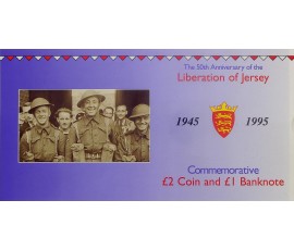Jersey, Livret pièce de 2 pounds et billet de 1 pound - 50ème anniversaire de la libération de Jersey , 1995, C10858