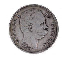 Italie, 5 Lire, Umberto Ier, Argent, 1878, Rome (R), P15574