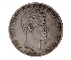 Italie - Sardaigne, 5 Lire, Charles Albert, Argent, 1844, Gênes (P), P15578