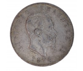 Italie, 5 Lire, Victor Emmanuel, Argent, 1874, Milan (M), P15579