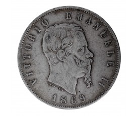 Monnaie, Italie, 5 Lire, Victor Emmanuel II, Argent, 1869, Milan (M), P15583