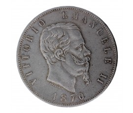 Monnaie, Italie, 5 Lire, Victor Emmanuel II, Argent, 1870, Milan (M), P15585
