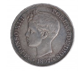 Monnaie, Espagne, 5 Pesetas, Alfonso XIII, Argent, 1897, Madrid, P15586