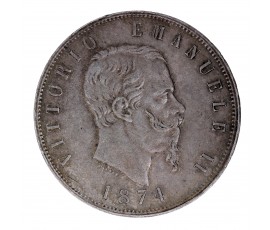 Monnaie, Italie, 5 Lire, Victor Emmanuel II, Argent, 1874, Milan (M), P15588