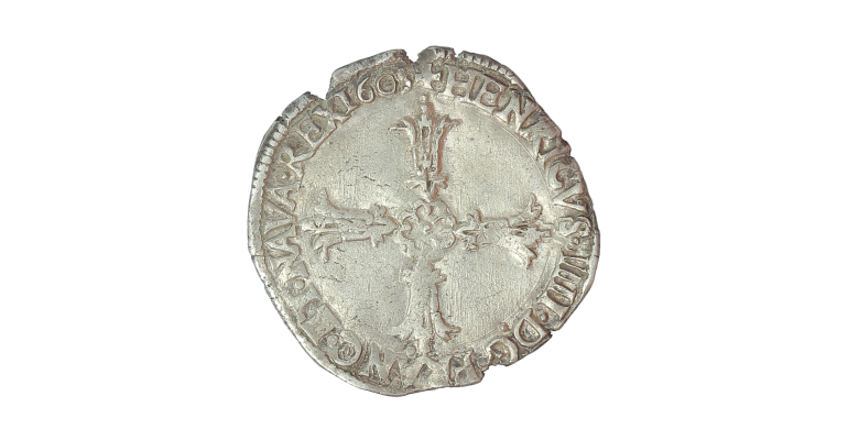 Monnaie, France, Henri IV, 1/4 écu à la croix feuillue de face, argent, 1605, Nantes, P13870