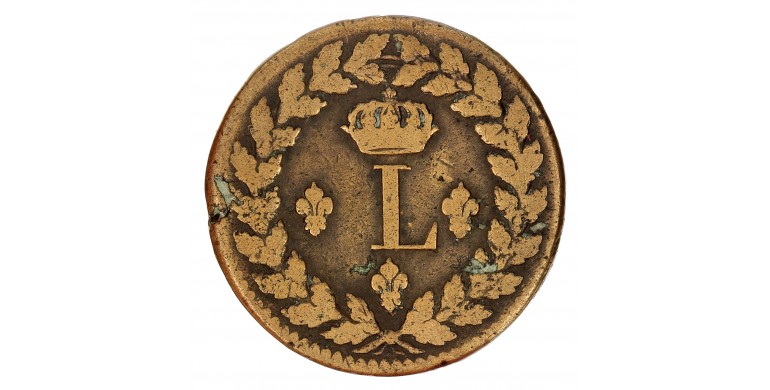 Monnaie, France, Décime au L couronné, Louis XVIII, 1815, cuivre ou bronze de canon, Strasbourg (BB), P15977