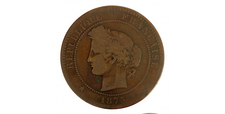 Monnaie, France, 10 centimes Cérès, IIIème République, Bronze, 1875, Bordeaux (K), P16029