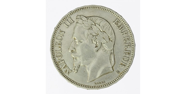 Monnaie, France, 5 francs, Napoléon III, Argent, 1869, Strasbourg (petit BB), P12439