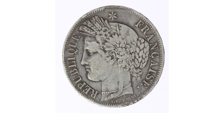 Monnaie, France, 5 francs Cérès, IIème République, Argent, 1849, Strasbourg (BB), P12451