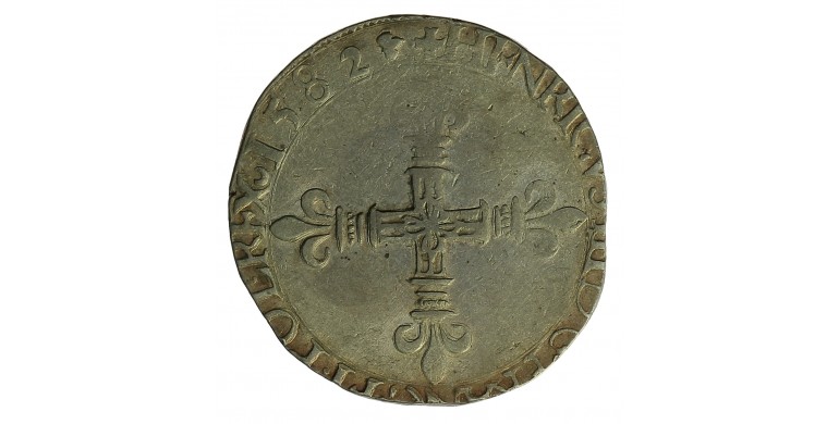 Monnaie, France, 1/4 écu à la croix de face, Henri IV, Argent, 1582, La Rochelle (H), P12894