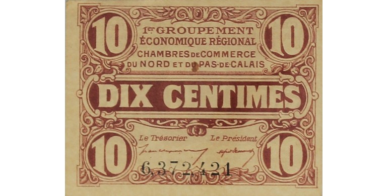Billet, France , 10 Centimes Chambre de Commerce du Nord et du Pas De Calais, 31/12/1925, B10017