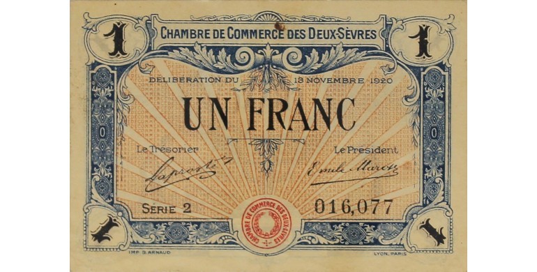 Billet, France , 1 Franc Chambre de Commerce des Deux Sèvres, 13/11/1920, B10024