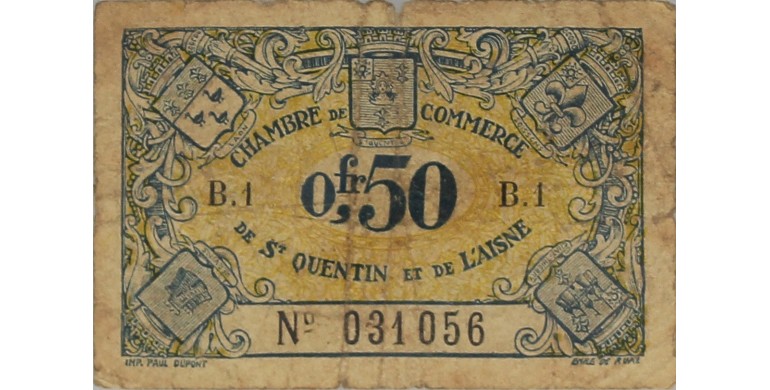 Billet, France , 50 Centimes Chambre de Commerce de St Quentin et de L'Aisne, 30/06/1925, B10027