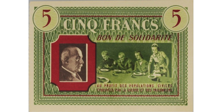Billet, France , 5 Francs Bon de Solidarité - Secours national de Paris,, B10028