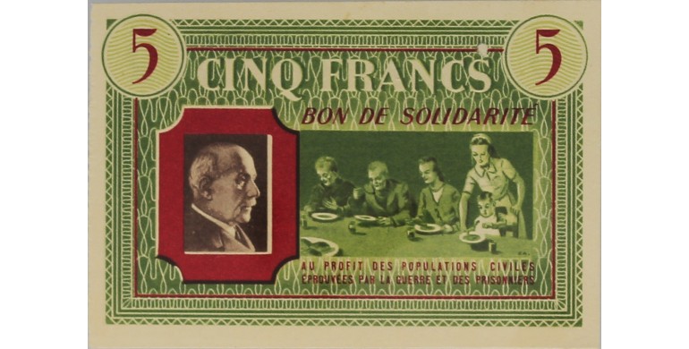 Billet, France , 5 Francs Bon de Solidarité - Secours national de Paris,, B10029