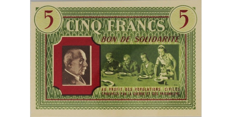 Billet, France , 5 Francs Bon de Solidarité - Secours national de Paris,, B10030