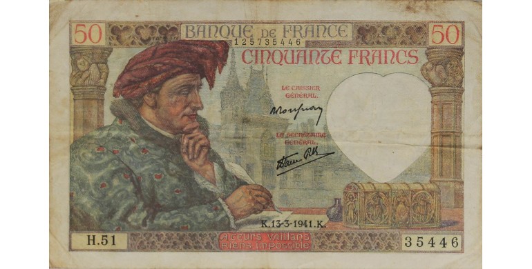 Billet, France , 50 Francs Jacques Cur, 13/03/1941, B10146
