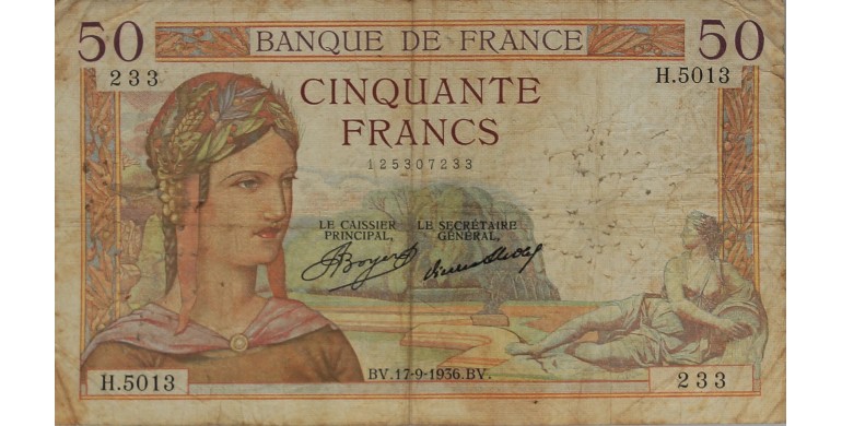 Billet, France , 50 Francs Cérès, 17/09/1936, B10147