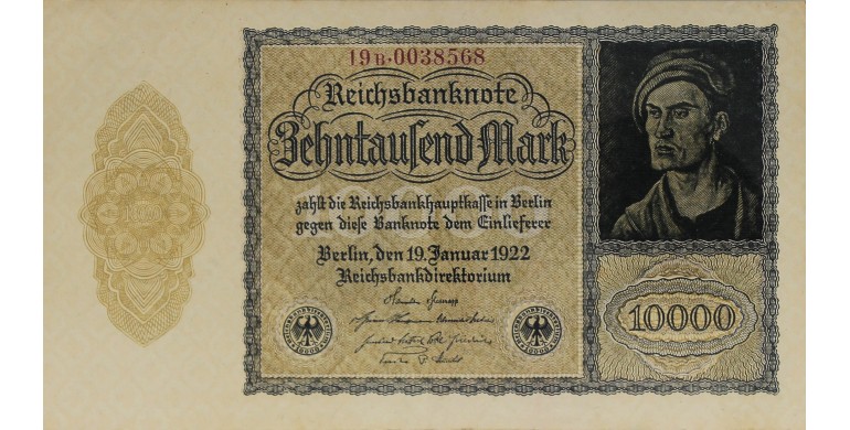 Billet, Allemagne, 10 000 Mark République de Weimar, 19/01/1922, B10227